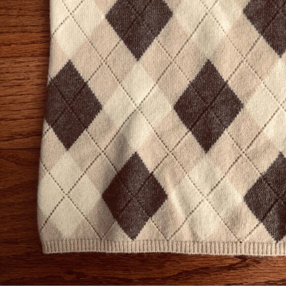 Charter Club RARE 100% Cashmere Argyle Crewneck Brown Tan Sweater Women’s Size S - Picture 3 of 8
